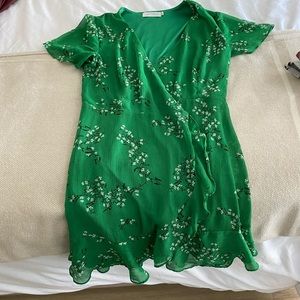 Green Floral Wrap Dress